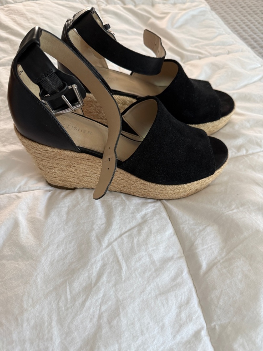 Marc Fisher Black Suede Espadrille Wedge Sandals - Women